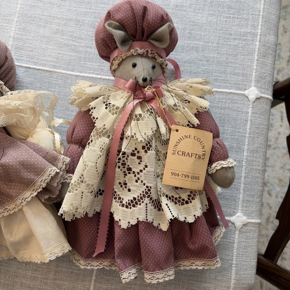 Vintage‎ Handmade Kitchen Mouse Lady Plush Figures X 2